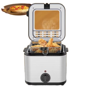 Friteuza multifunctionala, pentru prajit si copt, putere 1000W, capacitate 2, 5L, din otel inoxidabil, cu cos din inox, maner rece, argintiu/negru - Img 3