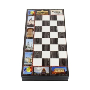Joc de table, cu peisaje, din lemn lacuit, dimensiuni 50x50 cm, alb/negru - Img 3