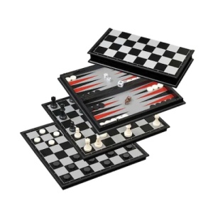 Joc FOXMAG24, 3 in 1, sah, table si dame, dimensiune 30cm, magnetic, alb/negru - Img 4