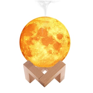 Lampa Luna cu umidificator 3D 15 CM LED, Stand Lemn, Alb Cald si Rece, Intensitate Reglabila, FOXMAG24® - Img 1