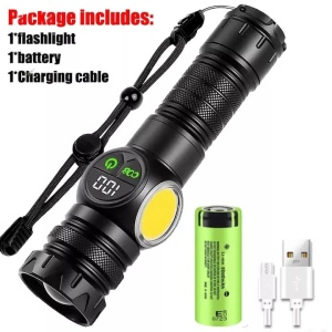 Lanterna led, afisaj procent baterie, 9 moduri de functionare, reincarcabila, rezistenta la intemperii si apa, din aluminiu, magnet pentru fixare, iesire USB-C, negru - Img 2