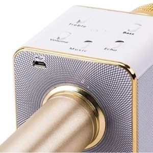 Microfon Karaoke Wireless FOXMAG24, cu Bluetooth si boxa inclusa, autonomie 3-5h, Gold - Img 2