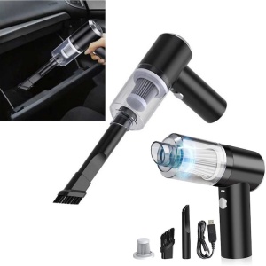 Mini aspirator auto portabil, reincarcabil, filtru HEPA, functie de suflare si aspirare, acumulator durabil, cu accesoriu pentru spatii inguste, negru - Img 1