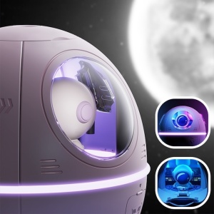 Mini umidificator, tip nava cu astronaut, portabil, cu 7 tipuri de lumina ambientala, alimentare USB C, alb - Img 2