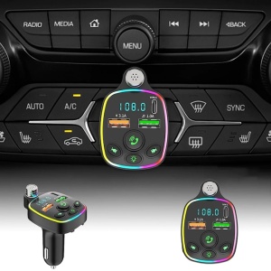 Modulator FM auto, Incarcator Auto Tip C / USB 3.1A, microSD, microfon handsfree, bluetooth, afisarea voltaj baterie, lumini LED, negru - Img 2