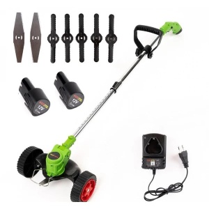 Motocoasa cu Roti, 2 in 1 PENDAN, cu 2 Acumulatori 12V, 7 lame incluse - Img 1