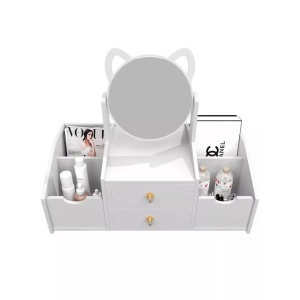 Organizator cosmetice, cu sertar si oglinda, cu 4 compartimente, din plastic si ABS, impermeabil, alb - Img 3
