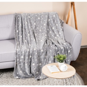 Patura pufoasa, cu stelute fosforescente, dimensiuni 120X150 cm, moale si confortabila, gri - Img 2