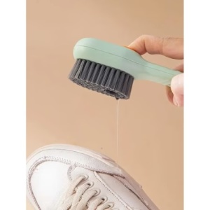 Perie pentru curatare incaltaminte, cu recipient pentru detergent, cu buton de dozare al detergentului, peri foarte moi, din platric, verde - Img 3