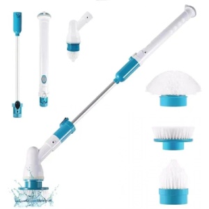 Perie rotativa de curatat, cu maner extensibil, 3 capete interschimbabile, cu acumulator, alb/albastru - Img 2