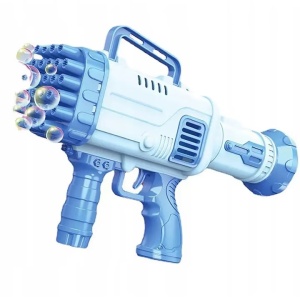 Pistol de facut baloane de sapun, cu rezervor de lichid, 32 de duze de evacuare, alimentare cu baterii, 27, 5 cm x 15, 5 cm x 7, 5 cm, albastru - Img 1