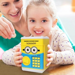 Pusculita interactiva pentru copii, cu functie ATM, cu cod pin, functionare cu baterii, galben/albastru - Img 2