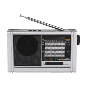Radio portabil cu acumulator, antena telescopica, conexiune Bluetooth, lanterna cu LED, incarcare solara, argintiu - Img 1