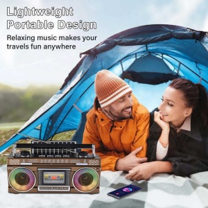 Radio retro, cu incarcare solara, conexiune bluetooth, putere 10W, AUX, FM, AM, SW, TF, lumini led RGB, portabil, maro/negru - Img 2