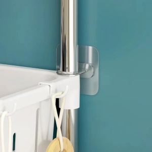 Raft tip organizator pentru baie, deasupra vasului de toaleta, cu 3 polite, dimensiuni 173 x 48.5 x 26 cm, din metal si plastic, extensibil, alb - Img 3