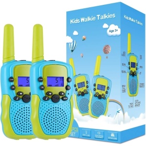 Set 2 Walkie Talkie pentru copii, cu ecran LED, sunet clar si functie de blocare a tastelor, design ergonomic, comunicare pe distanta de pana la 6 km, lanterna incorporata, verde/albastru - Img 1