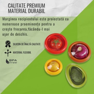 Set 4 cutii alimentare din silicon pentru alimente, reutilizabile, fara BPA, capac transparent, multicolor - Img 4
