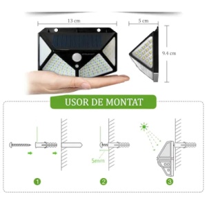 Set 4 lampi cu incarcare solara FOXMAG24, senzor miscare, 3 trepte de iluminare, 100 LED - Img 4