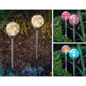 Set 4 lampi solare pentru gradina, tip sfera, dimensiuni 40 x 10 cm, cu fixare tip tarus, senzor de lumina, alb - Img 2