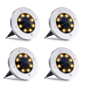 Set 4 lampi solare, tip spot, cu sistem de fixare tip tarus, rezistente la apa, carcasa metalica, cu 8 LED-uri, argintiu - Img 1