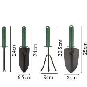 Set 4 unelte de gradina, dimensiuni reduse, din metal, cu maner anti-alunecare, usor de depozitat, negru - Img 4