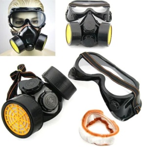 Set masca si ochelari, pentru pentru lucru in mediu chimic, vapori vopsea sau praf, cu 2 filtre cu carbon activ, negru - Img 2