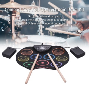 Set Tobe electronice digitale din Silicon cu pedale de picior, USB 9 USB 9 Padu-ri de tobe colorate, Negru - Img 4