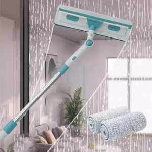 Stergator pentru geamuri, cu 2 lavete din microfibra, rotativ 180°, maner telescopic reglabil, dimensiuni 1-1.7m x 0.3m, din metal si plastic, gri - Img 1