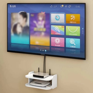 Suport pentru router si accesorii, dimensiuni 20 x 30 cm, cu 2 compartimente, din PVC, finisaj mat, alb - Img 3