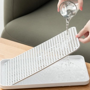 Suport pentru scurgere pahare/tacamuri, dimensiuni 31 x 17.5 x 2.3 cm, din silicon, antiderapant, se curata usor, alb - Img 4