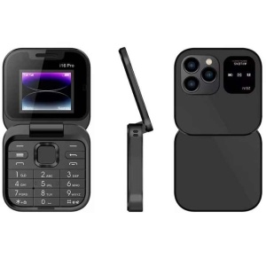 Telefon mobil mini cu ecran dublu, butoane mari, lanterna LED, camera foto, 2 x Nano SIM, player muzical, radio, negru - Img 1