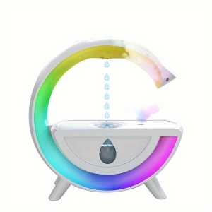 Umidificator cu lumina, picaturi antigravitatie si aromaterapie, capacitate rezervor apa 350ml, din plastic, alb - Img 1