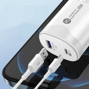 Adaptor pentru incarcator, 38W, 2 porturi, 1 USB + 1 tip C, incarcare rapida, USB pentru telefon mobil, alb - Img 3