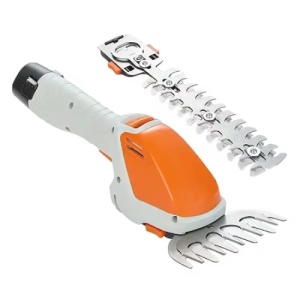 Aparat gradinarit electric, cu functie dubla, pentru tuns iarba sau arbusti, cu doua foarfeci incluse, maner cu inaltime reglabila, gri/portocaliu - Img 1