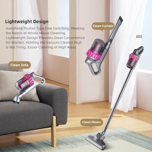 Aspirator vertical, fara fir, multifunctional, 3 viteze, putere 100 W, curatare praf eficienta, autonomie 30-45 min, cu accesorii pentru canapele si spatii inguste, negru/mov - Img 3