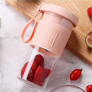 Blender portabil pentru smoothie-uri, capacitate 350ml, incarcare USB, inchidere etansa, lama din otel, roz - Img 2