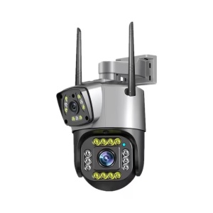 Camera supraveghere dubla, IP wireless, 2 lentile comunicare bidirectional, cu aplicatie pentru Android, IOS si PC, gri/negru - Img 1