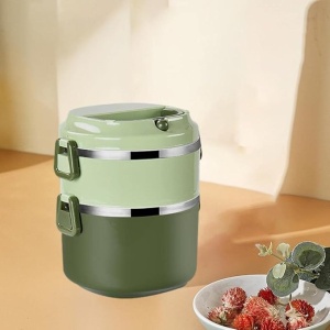 Caserola din otel inoxidabil, cu 2 compartimente pentru separarea mancarii, capacitate totala 1, 4L, verde - Img 2