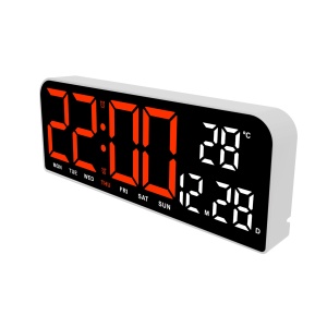 Ceas de masa si de perete, digital, cu lumina led rosu, calendar, cronometru, alarma, termometru, functie snooze, 2 moduri de iluminare, dimensiuni 24x9cm, negru/rosu - Img 1