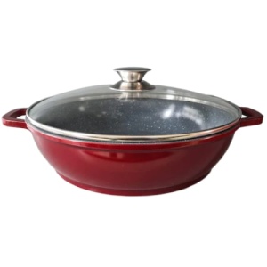 Cratita aluminiu, cu capac din sticla termorezistenta, capacitate 3L, maner ergonomic, invelis ceramic, rosu - Img 1