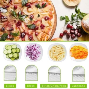 Dispozitiv de feliat, tocat si maruntit, pentru legume si fructe, cu peste 20 de taieturi, alb/verde - Img 3