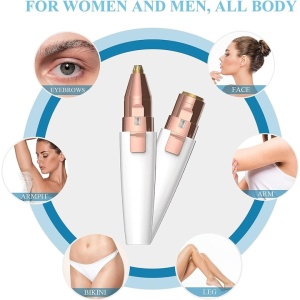 Epilator de sprancene si facial, 2 in 1, cu 2 capete interschimbabile, incarcare USB, cu lame din otel inoxidabil, cu LED indicator, alb - Img 4