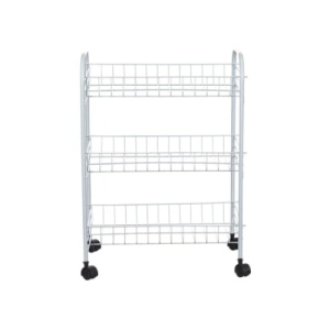 Etajera metalica, tip carucior, multifunctionala, cu roti, 3 etaje, alb - Img 3