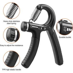 Flexor pentru antebrat, manere cauciuc, anti-alunecare, rezistenta reglabila 5-60kg, din inox/otel, negru - Img 2