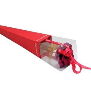 Floare decorativa, in cutie de cadou tip con, cu iluminare LED, buton On/OFF, rosu - Img 3