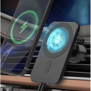 Incarcator Wireless Auto, FOXMAG24, 15W Fast Charge, Qi, magnetic, Universal, Grila ventilatie, clema de siguranta, Rotatie 360 °, negru - Img 2