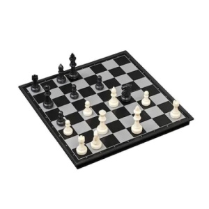 Joc 3 in 1, cu sah, dame si table, magnetic, dimensiuni 36 cm, metalic, alb/negru - Img 1