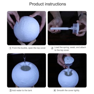 Lampa de veghe cu umidificator de aromaterapie, Luna iNOV Moon 3D, 880 ml, 13 cm, lumina 3 culori + stand lemn - Img 3