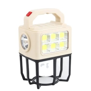 Lanterna solara tip felinar, 2 tipuri de led cu 3 pozitii de luminat, dimensiuni 20X12X12 cm, lumina calda/rece, crem - Img 1