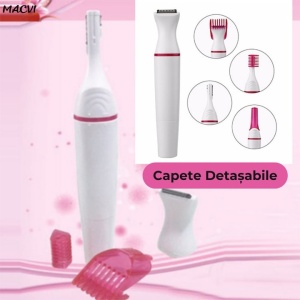 Mini epilator 5 in 1, fara fir, multifunctional, lame din inox, capete lavabile, functionare pe baterii, din ABS, alb - Img 3